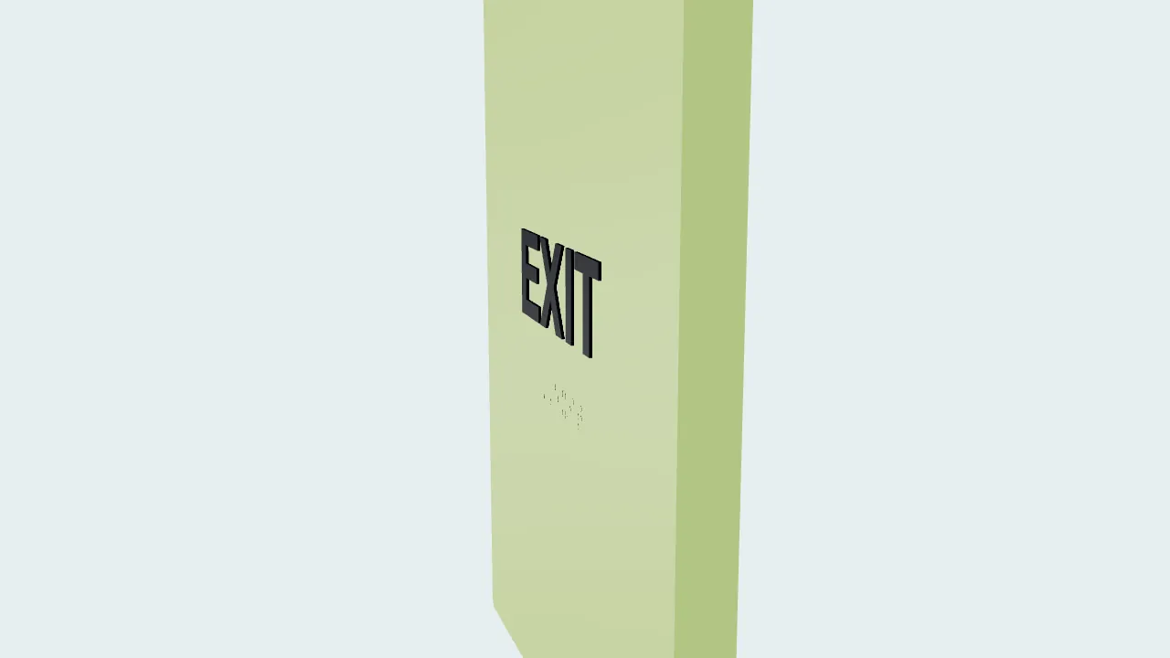 Preview model of a photoluminescent egress sign, shown beside the studio photograph.