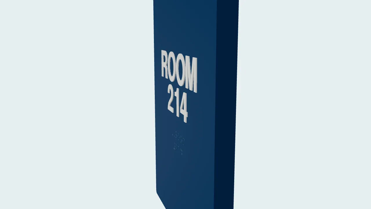 Preview model of a room identification sign, shown beside the studio photograph.